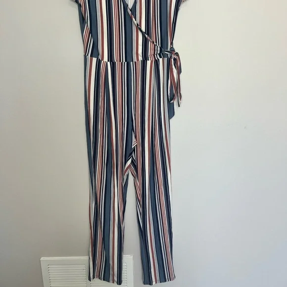 *Derek Heart Pink, Blue, & White Stripe Jumpsuit - Picture 2 of 10